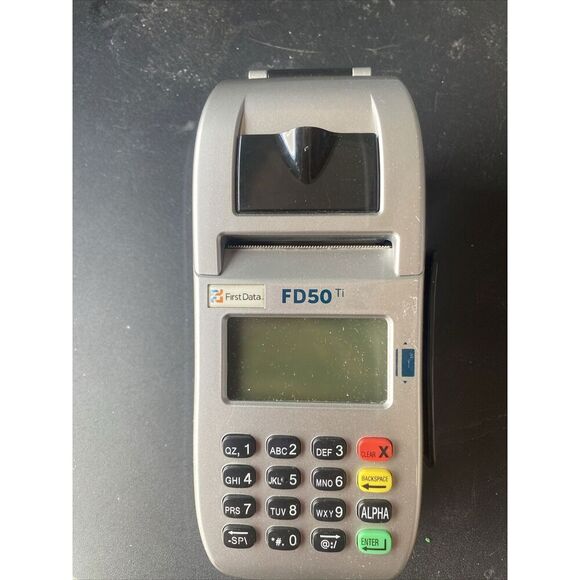 First Data Fd50 Ti Set Credit Card Terminal Reader Scanner Store No Power Cord - Picture 1 of 4